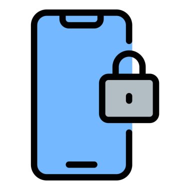 Siber güvenlik, gizlilik uygulamaları ve aygıt kimlik denetimi için uygun mobil güvenlik ve veri korumasını temsil eden Smartphone Lock simgesi düz çizgi çizimi..