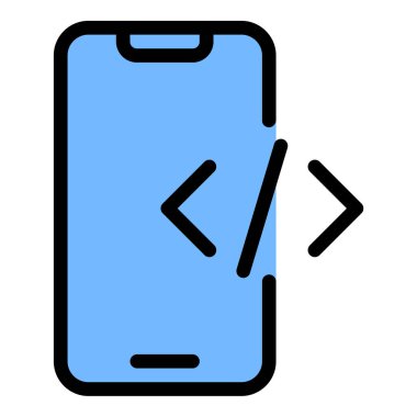 Mobil uygulama geliştirme ve programlamayı temsil eden akıllı telefon kodlama simgesi düz çizgi çizimi, geliştiriciler, kodlama platformları ve teknolojiyle ilgili içerik..