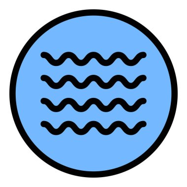 Okyanus dalgaları, su akıntıları ve deniz hareketlerini temsil eden, plaj temaları, sörf faaliyetleri ve çevresel farkındalık için uygun, düz çizgi ikonu tasviri..