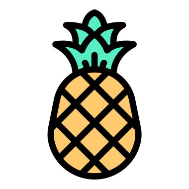 Tropikal meyve, konukseverlik ve tazeliği temsil eden ananas simgesi düz çizgi çizimi, gıda endüstrisi, seyahat ve sağlıkla ilgili içerik için uygundur..