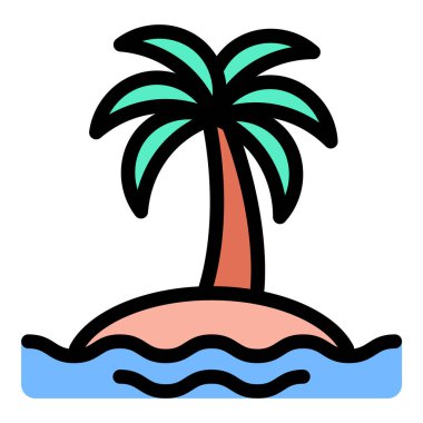 Ada simgesi düz çizgi çizimi tropikal bir kaçış ve doğa, seyahat, turizm ve tatille ilgili içerik için uygundur..