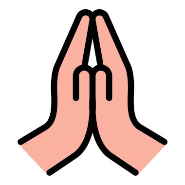 Namaste simgesi düz çizgi tarzında bir illüstrasyon. Yoga, meditasyon ve ruhani uygulamalarda sıkça kullanılan saygıdeğer bir selamlama ya da minnettarlık göstergesi. Refah, farkındalık için uygun.