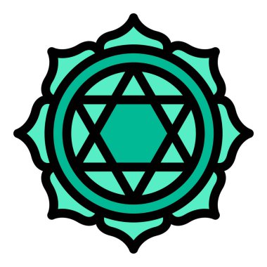 Anahata simgesi, kalp çakrasını temsil eden, sevgi, şefkat ve dengeyi sembolize eden, maneviyat, meditasyon ve iyileştirme temaları için uygun düz çizgi çizgisi çizimi.