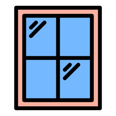 Pencere simgesi düz çizgi biçim illüstrasyonu, ev tasarımı, inşaat ve iç dekorasyon için uygun, havalandırma ve ışık için mimari bir açıklığı temsil eder.