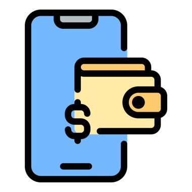 Çevrimiçi bankacılık, e-ticaret ve mobil ödemeler için uygun güvenli elektronik ödeme ve işlemleri temsil eden dijital cüzdan simgesi düz çizgi çizimi.