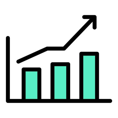 Veri görselleştirmesini, istatistiksel analizi veya performans takibini temsil eden, iş, finans ve araştırma uygulamaları için uygun grafiksel simge düz çizgi biçimi illüstrasyonu.