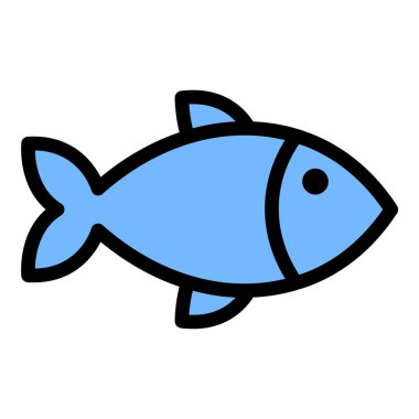 Balıkçılık, okyanus koruma ve evcil hayvan konulu konular için uygun deniz hayvanlarını, deniz ürünlerini ve deniz ürünlerini temsil eden düz çizgili balık ikonu tasviri.