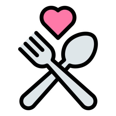 Sevgililer Günü 'nde, restoran promosyonları, aşk temalı etkinlikler ve çift kutlamaları için uygun romantik bir yemeği temsil eden sevgililer günü ikonu düz çizgili tasviri..