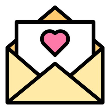 Aşk mektubu simgesi düz çizgi stili. Yürekten romantik mesajları ve sevgiyi temsil ediyor. Çiftler için uygun, Sevgililer Günü ve ilişki temalı tasarımlar..