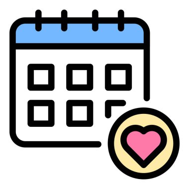 Takvim Sevgililer Günü simgesi düz çizgi tarzı illüstrasyon. 14 Şubat kutlamalarını temsil ediyor. Romantik, tatil ve etkinlik planlama konularına uygun..