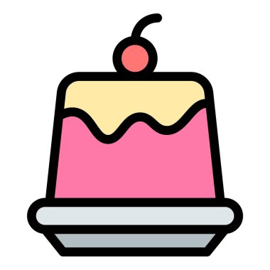 Tatlı tatlıları ve konforlu yemekleri temsil eden, fırın, kafe ve yemekle ilgili projeler için uygun puding ikonu düz çizgili tasviri