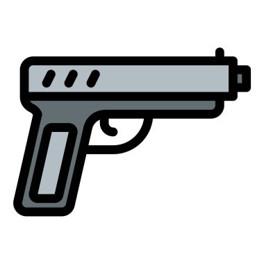 Ateşli silah ve kişisel savunmayı temsil eden, askeri, kolluk kuvvetleri ve eylemle ilgili projeler için uygun, düz çizgili tabanca tasviri