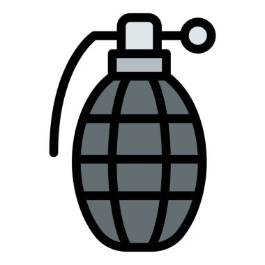 Patlayıcı silah ve muharebeyi temsil eden, askeri, taktiksel ve eylemle ilgili projeler için uygun, el bombası simgesi düz çizgili tasvirler