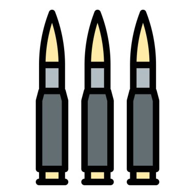 Mermi mühimmatı ikonu düz çizgi stil illüstrasyonu ateşli silah ve muharebeyi temsil ediyor, askeri, güvenlik ve aksiyon temalı projeler için uygun