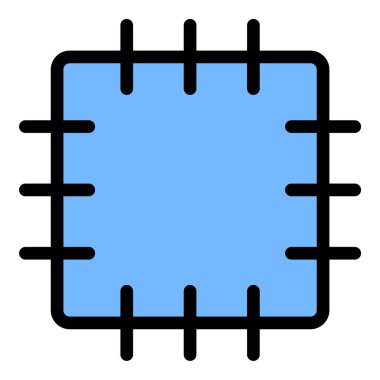 Moda, terzilik ve DIY el işi projeleri için uygun, kumaş onarımı veya dekoratif unsurları temsil eden yama simgesi düz çizgi biçimi illüstrasyonu