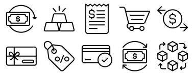 Ödeme Simgesi Satır Koleksiyonu finansal işlemleri ve ekommerce platformları bankacılık uygulamaları ve satış sistemleri noktası için uygun dijital ödemeleri temsil eder