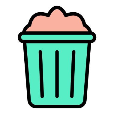 Atık yönetimi ve çöp öğütücüsünü temsil eden, hijyen, geri dönüşüm ve çevreyle ilgili projeler için uygun, doldurulmuş çöp simgesi düz çizgi tarzı illüstrasyon