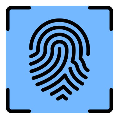 Biyometrik tanımlama ve güvenliği temsil eden, teknoloji, kimlik doğrulama ve erişim kontrol projeleri için uygun parmak tarayıcı simgesi düz çizgi çizimi