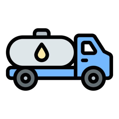 Petrol kamyonu simgesi, petrol ve doğalgaz, sanayi ve enerji ile ilgili projeler için uygun yakıt taşımacılığı ve lojistiği temsil eden düz çizgi çizgisi çizimi