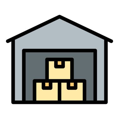 Depo simgesi düz çizgi biçim çizimi depolama ve envanter yönetimini temsil ediyor, lojistik, tedarik zinciri ve dağıtımla ilgili projeler için uygun