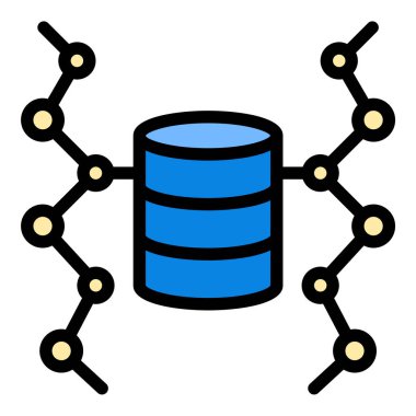 Teknoloji, veri bilimi ve iş zekası projeleri için uygun büyük ölçekli veri işleme ve analizleri temsil eden büyük ölçekli düz çizgi biçimi illüstrasyonu