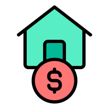 Konut kredilerini ve emlak finansmanını temsil eden, emlak, bankacılık ve mali ilgili projeler için uygun ipotek ikonu düz çizgi tarzı illüstrasyon