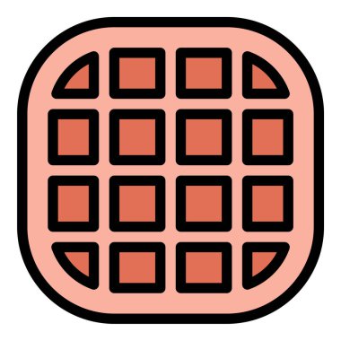 Waffle simgesi düz çizgi tarzı resimleme ızgara desenli kahvaltı yemeğini temsil ediyor. Mutfak, tatlı ve yemek servisi ile ilgili projeler için uygun.
