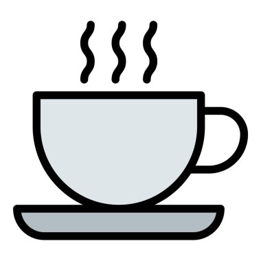 Kahve ikonu düz çizgili tasviri demlenmiş içecekler ve kafe kültürünü temsil ediyor, yemek servisi, konukseverlik ve yaşam tarzıyla ilgili projeler için uygun