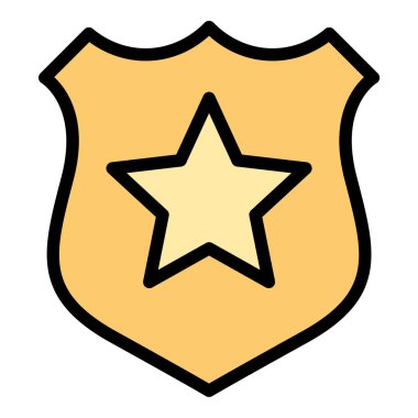 Polis rozeti simgesi yasaları uygulama yetkisi ve kimliğini temsil eden, güvenlik, kamu güvenliği ve polisle ilgili projeler için uygun düz çizgili tasvir