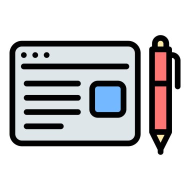 Blogcu, çevrimiçi yayıncılık, kişisel markalaşma ve içerik pazarlama projeleri için uygun blog gönderileri ve dijital içerik oluşturulmasını temsil eden düz çizgi tarzı illüstrasyonunu yazıyor