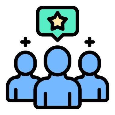 Etkilenen takipçi simgesi düz çizgi tarzı illüstrasyon sosyal medya izleyicilerini veya abone sayısını temsil eder, dijital pazarlama, etkili analistler ve çevrimiçi topluluk büyümesi görselleri için uygundur.