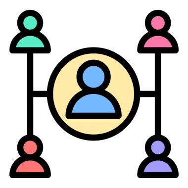 Bağlı bireyleri ve sosyal etkileşimi temsil eden, sosyal medya platformları, çevrimiçi topluluklar ve ağ uygulamaları için uygun kullanıcı ağı simgesi düz çizgi biçimi illüstrasyonu