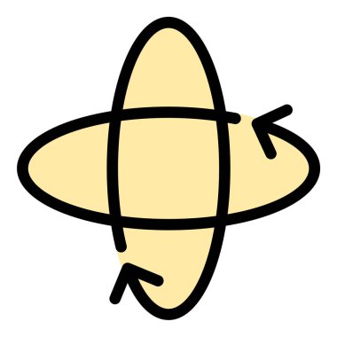 360 derece düz çizgi biçim illüstrasyonu tam dönmeyi veya daldırıcı görüntülemeyi temsil eder, sanal turlar, 3D görselleştirme ve etkileşimli ortam projeleri için uygundur