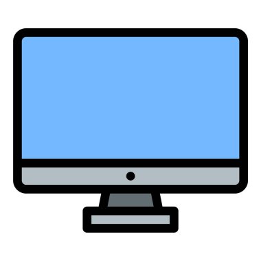 Dijital ekran ve masaüstü bilgisayarlarını temsil eden düz çizgili bilgisayar simgesi, teknoloji arayüzleri, yazılım uygulamaları ve bilişim ile ilgili projeler için uygundur