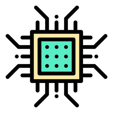 Elektronik devre ve bilgisayar gücünü temsil eden, teknoloji, donanım geliştirme ve dijital yenilik projeleri için uygun, mikroçip simgesi düz çizgi biçimi illüstrasyonuName