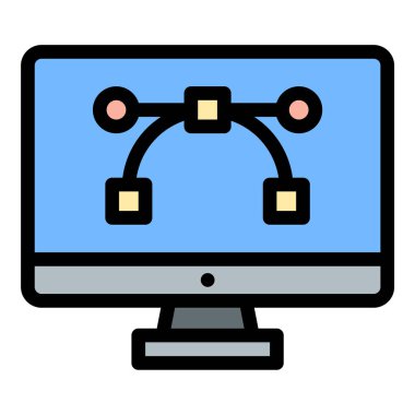 Görsel iletişimi ve yaratıcı düzeni temsil eden grafiksel tasarım simgesi düz çizgi çizimi, markalaşma, dijital medya ve dizaynla ilgili projeler için uygundur