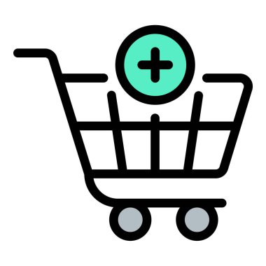 Alış veriş arabası simgesine ürün seçimi ve çevrimiçi satın alma, e-ticaret siteleri, perakende uygulamaları ve dijital pazar platformları için uygun olan düz çizgi tarzı illüstrasyon ekleyin