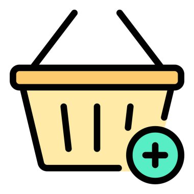 Çevrimiçi alışveriş ve ürün seçimini temsil eden, e-ticaret platformları, perakende web siteleri ve dijital mağaza arayüzleri için uygun sepet simgesi düz çizgi biçim illüstrasyonuna ekle