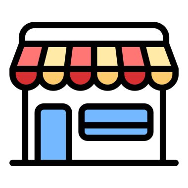 Perakende satış yerleri ve alışveriş hizmetlerini temsil eden, e-ticaret platformları, fiziksel dükkanlar ve iş dizinleri için uygun simge düz çizgi çizimi kaydet