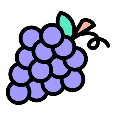 Gıda ambalajı, şarapçılık ve sağlıklı yaşam tarzı projeleri için uygun taze meyve ve doğal ürünü temsil eden üzüm ikonu düz çizgili tasviri