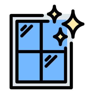 Cam temizleme ve yüzey bakımını temsil eden pencere temizleme simgesi düz çizgi biçim illüstrasyonu, temizlik hizmetleri, ürün markalaşması ve tesis yönetimi projeleri için uygun