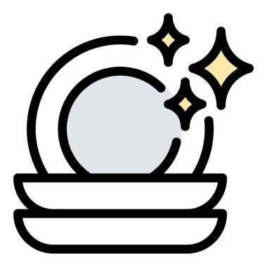 Bulaşık ikonu düz çizgi tarzı illüstrasyon mutfak temizliği ve hijyen bakımını temsil ediyor, ev hizmetleri, bulaşık ürünleri ve restoran temizlik projeleri için uygun