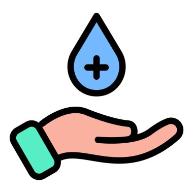 El dezenfekte ikonu düz çizgi tarzı illüstrasyon, el hijyeni ve mikrop korumasını temsil ediyor, sağlık hizmetleri, sağlık ürünleri ve kamu güvenliği projeleri için uygun