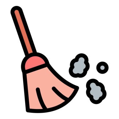 Yer temizliği ve temizlik görevlerini temsil eden, temizlik hizmetleri, ürün markalaştırma ve bakım projeleri için uygun süpürme ikonu düz çizgili tasviri