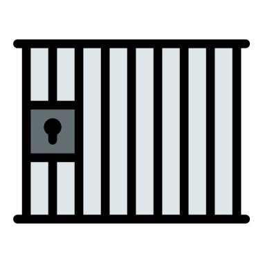 Hapis ve adalet uygulamalarını temsil eden, yasa uygulama, suç önleme ve hukuk sistemi projeleri için uygun olan, hapishane ikonu düz çizgi tarzı illüstrasyon