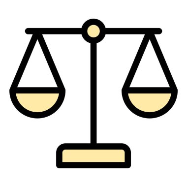 Adalet ve adalet kavramlarını temsil eden, hukuk hizmetleri, hukuk eğitimi ve etik karar verme projelerine uygun denge ölçeği simgesi düz çizgi çizimi