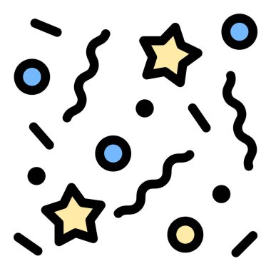 Kutlama ve şenlik anlarını temsil eden konfeti simgesi düz çizgi tarzı illüstrasyon, parti davetiyeleri, etkinlik promosyonları ve neşeli tasarımlar için uygun