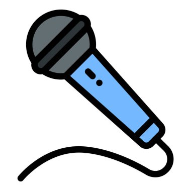 Podcastlar için uygun ses kaydı ve ses iletişimini temsil eden Mic simgesi düz çizgi biçimi illüstrasyonu müzik üretimi ve yayın projeleri