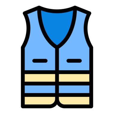 Yüksek görünürlüklü yelek simgesi düz çizgi tarzı illüstrasyon, güvenlik giyim ve görünürlük artışını temsil ediyor inşaat bölgeleri yol güvenliği ve endüstriyel iş giyimi projeleri için uygun