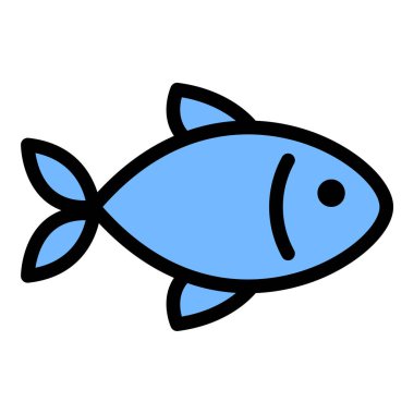 Deniz biyolojisi uygulamaları, balıkçılık hizmetleri ve gıda endüstrisi projeleri için uygun su yaşamını ve deniz ürünlerini temsil eden balık ikonu düz çizgili tasviri